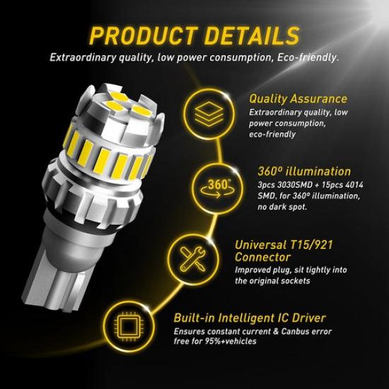 AUXITO T15 2X 912 921 Reverse W16W 18SMD LED Wedge Car Globe Light Bulb 6500K