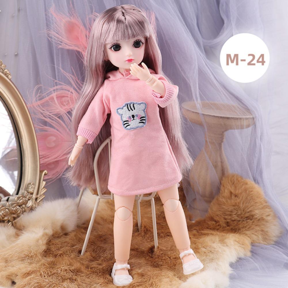 30cm BJD Doll 23 Moveable Joints Attractive Eyes Dress Up Anime Long Hair Toy