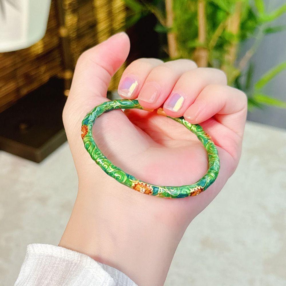 Open Ring Chinese Cloisonne Bracelet Vintage Filigree Flower Bangle Women's Enamel Braclet  Gifts