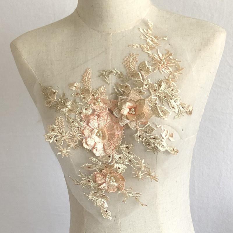 Кружевная аппликация, стразы, сетка, цветок, бисер, красочная трехмерная платье, ткань, нашивка, ткань с вышивкой