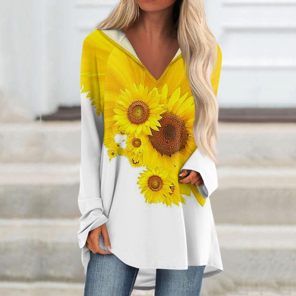 Женские свободные топы с V-образным вырезом и капюшоном с длинными рукавами, повседневные топы, домашние пижамы для отдыха, топы