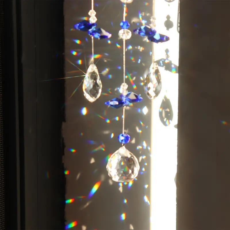 1 Pc Natural Crystal, Blue Devil's Eye Crystal Ball, Prism Curtain Rainbow Decorated Pendant, Living Room Garden Soul Pendant