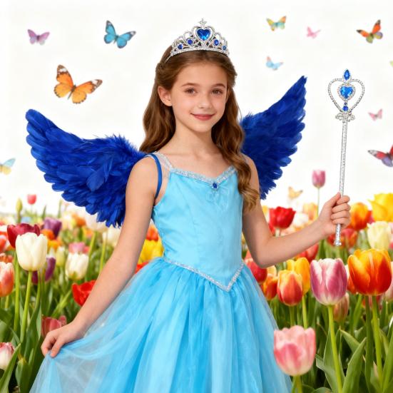 Крылья ангела для девочек женщин перьевые крылья с короной и волшебной палочкой фея
