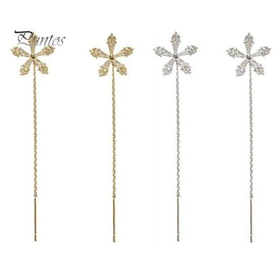 1 пара женских серег, линейные серьги с длинной кисточкой в форме цветка, блестящий кубический цирконий из нержавеющей стали, изысканные украшения для ушей, ювелирные изделия для леди, выпускного вечера, вечеринки
