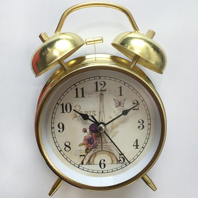 Direct supply 1 inch metal electroplating imitation gold rose gold alarm clock night light creative bell children's and students' desk clock
