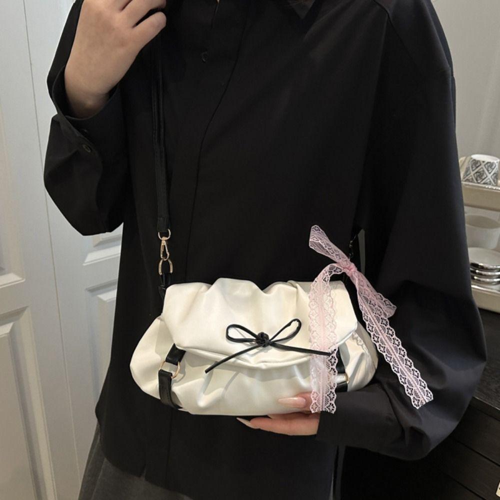Сумка подмышку из ПУ кожи в стиле балеткор, плиссированная, с бантом и кружевом, Y2k, сумки на плечо, для девочек/женщин