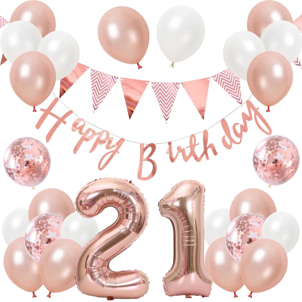 Tonpop Birthday Balloon Set 21st Happy Birthday Garland Confetti Balloons Party Gift Surprise Adults Girls Rose Pink