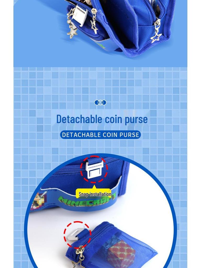 Пенал "Мир Стива" для учеников начальной школы с кошельком для монет и милым подвесом-амулетом