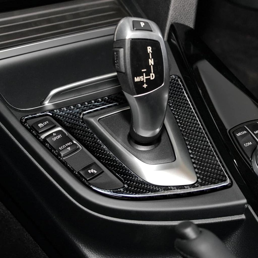 Car Gear Shift Panel Sticker Decal Carbon Fiber Trim fits for BMW F30 F31 F34 3GT F32 F33 F36 2012- Accessories - 330e NOT FIT (Black)