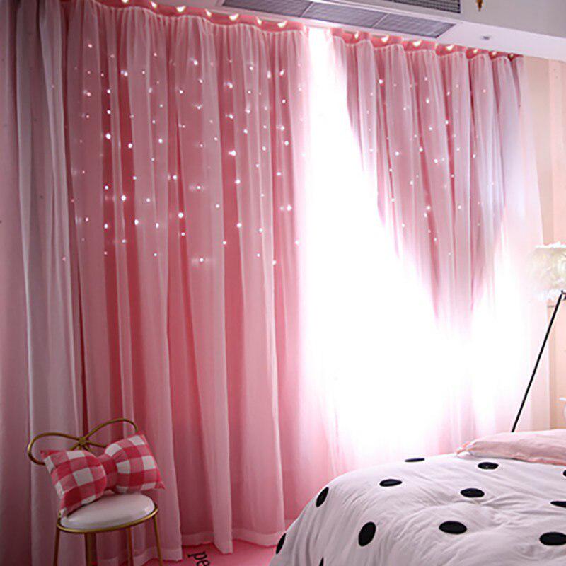 Romance Double-Deck Cloth & Blackout Floor-standing Curtain Star Hollow Curtain Drape, High Shading