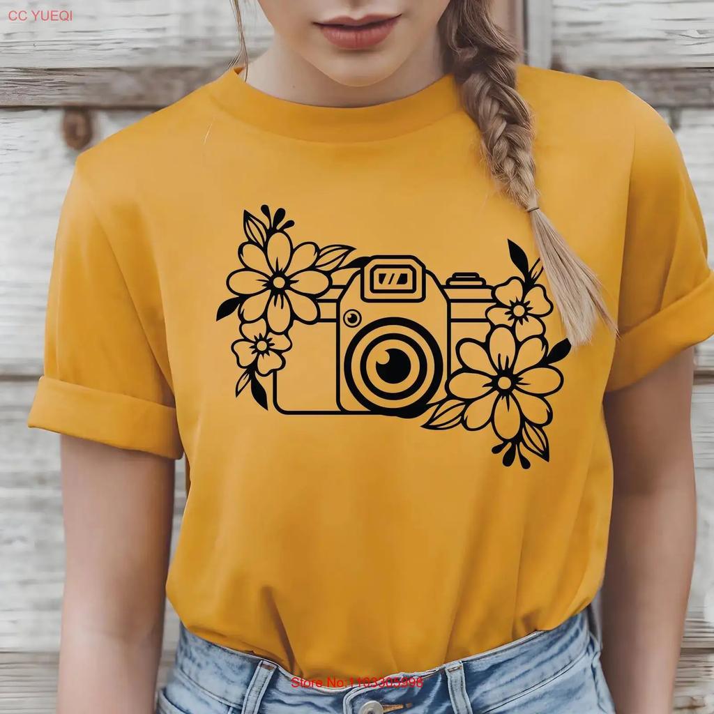 Floral Camera T Shirt Photography Lover Photographer For Unisex Wildflower Vintage Stretched Breathable Versatile Stylish