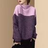 Women Sweater Half High Collar Long Sleeve Color-Blocked Loose Fit Knitting Top Autumn Winter Thick Warm Pullover Tops