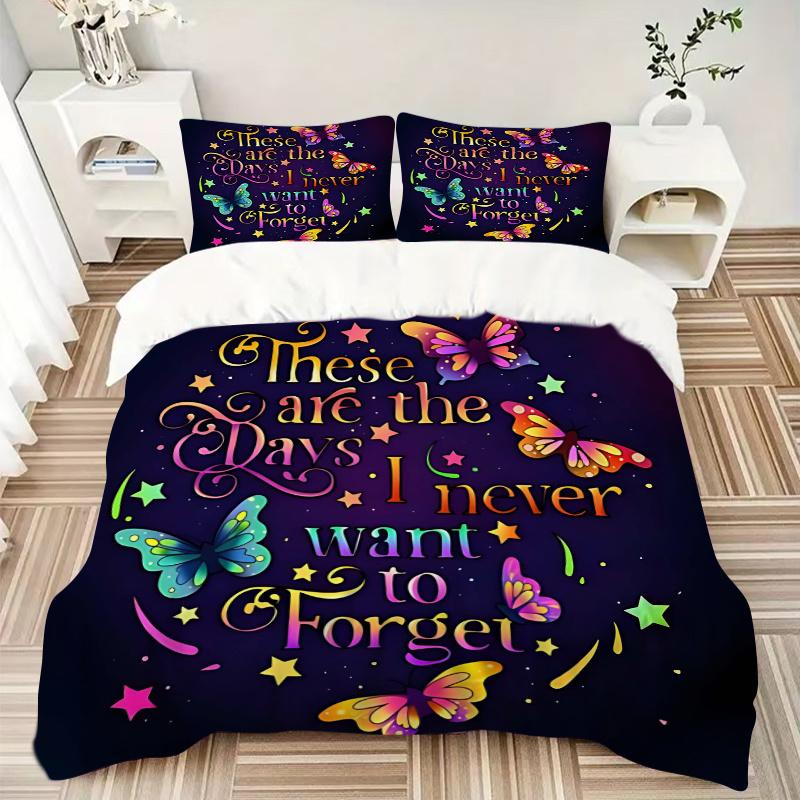 3pcs Colorful Butterfly Ideas Quilt Set Cartoon Themed Bed Quilt Set Lovely Character Bedroom Decor Bed Quilt Set Four Seasons (1 Cover + 2Pillow