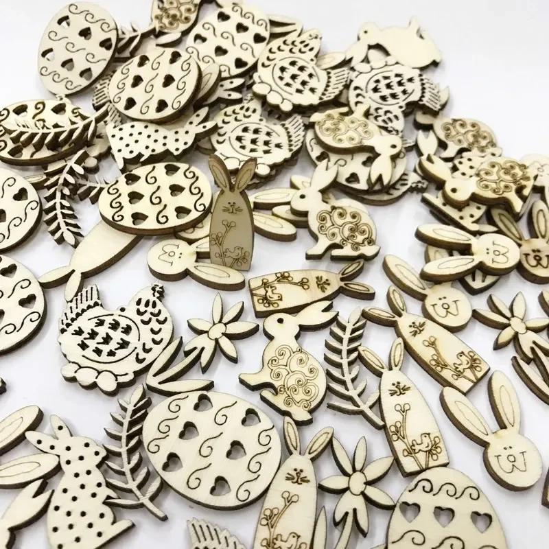 Горячая Распродажа 50 шт. Разной Формы Пасхальная Деревянная Подвеска для Подвешивания Вечеринка Принадлежности Рукоделие DIY Украшение Подвесная Бирка Счастливой Пасхи Декор