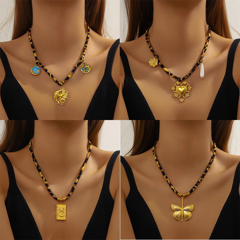 DIEYURO 316L Stainless Steel Butterfly Shell Heart Pendant Personalized Rope Chain Necklace Women New Chic Neck Chain Jewelry