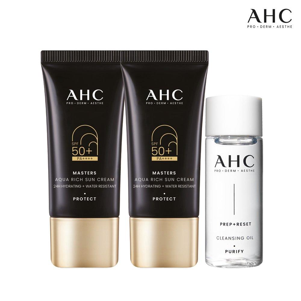 AHC Masters Aquarich Sun Cream Duo Set 30ml+30ml+(GIFT) Cleansing Oil 20ml