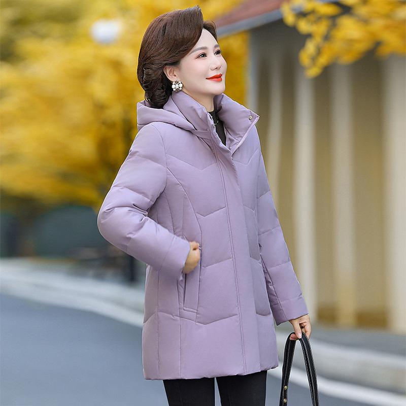 Пуховик для мам, женский, средней длины, большого размера, свободный, для людей среднего и пожилого возраста, однотонный, плотный, зимняя куртка
