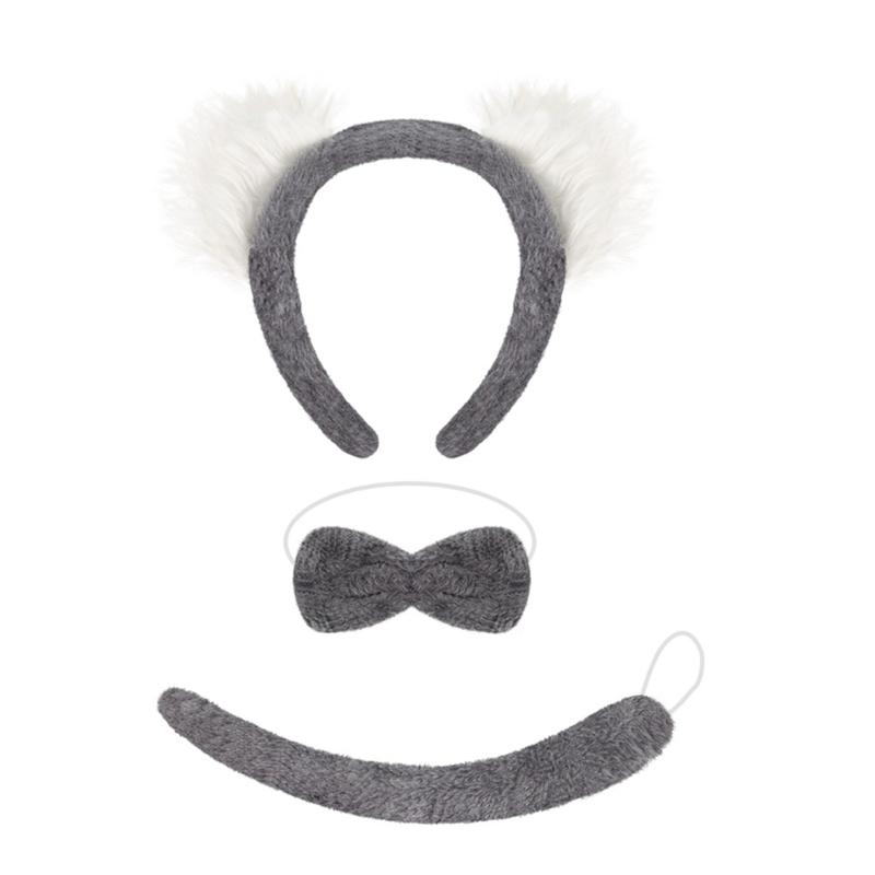 Koala Costume Accessories Set Koala Ears Headband Tail Bowtie Animal Fancy Dress Costume for Halloween Cosplay Party