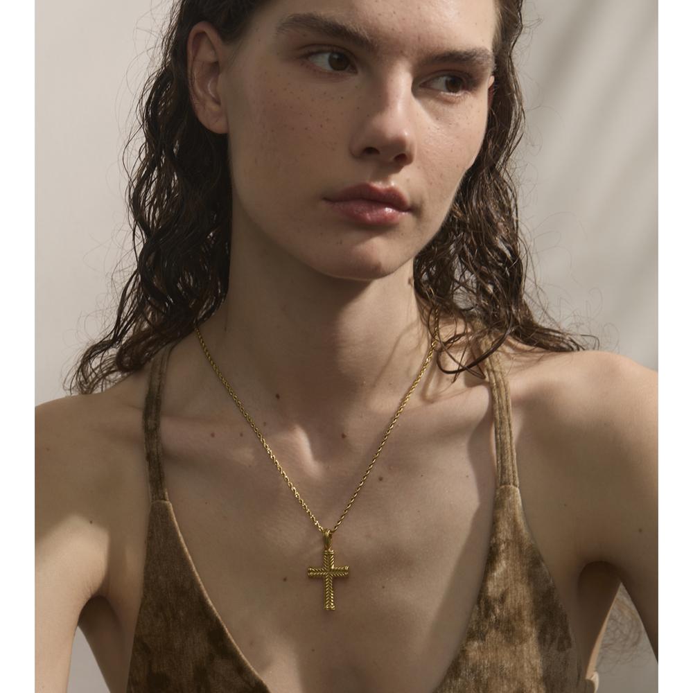 Yhpup Casting Stainless Steel Metal Cross Classic Necklace Pendant Waterproof Fashion Golden PVD Plated Collar Jewelry New