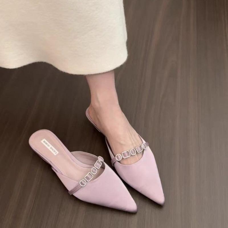 Fashion New Women's Designer Pointed Toe Crystal Woman Slippers Elegant Fashion Heeled Shoes Slingback Cozy Women Sandals Trend Femme