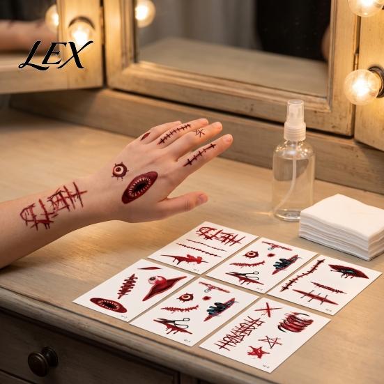 Adults Kids Halloween Decor 30Pcs Scar Tattoo Stickers, Realistic Fake Wound Decals for Safe Ink Temporary Tattoos Face Body, Waterproof Party Makeup,