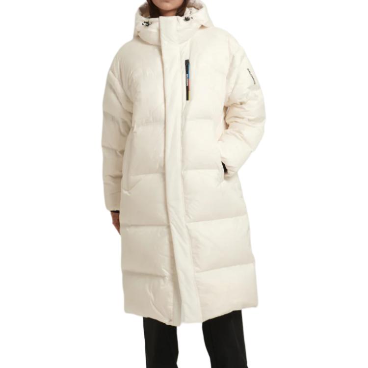 SALOMON Contour Korean Line Snow Down Jacket Outdoor Solid Color Hooded Zip Long Sleeve Long Down Jacket Women Upper Clothing White LC2581500