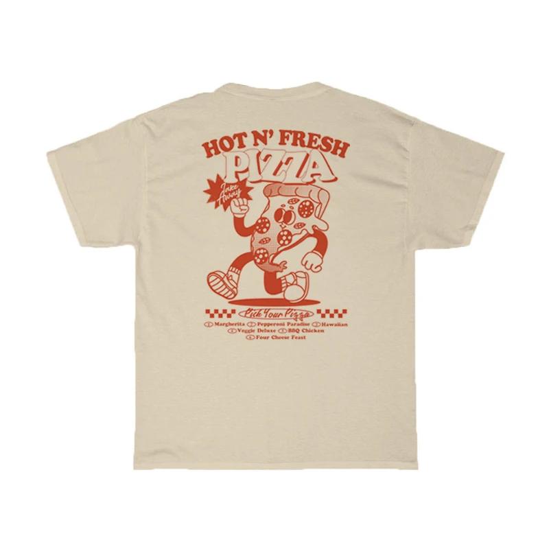 Back Print Harajuku Streetwear Graphic Tees Women 90s Retro Funny Pizza TShirts Cute Food Shirt Unisex Cotton Fashion Clothes