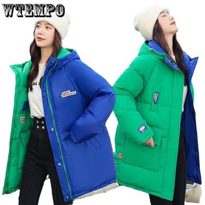 Женская хлопковая пуховая куртка, зимняя двусторонняя куртка средней длины