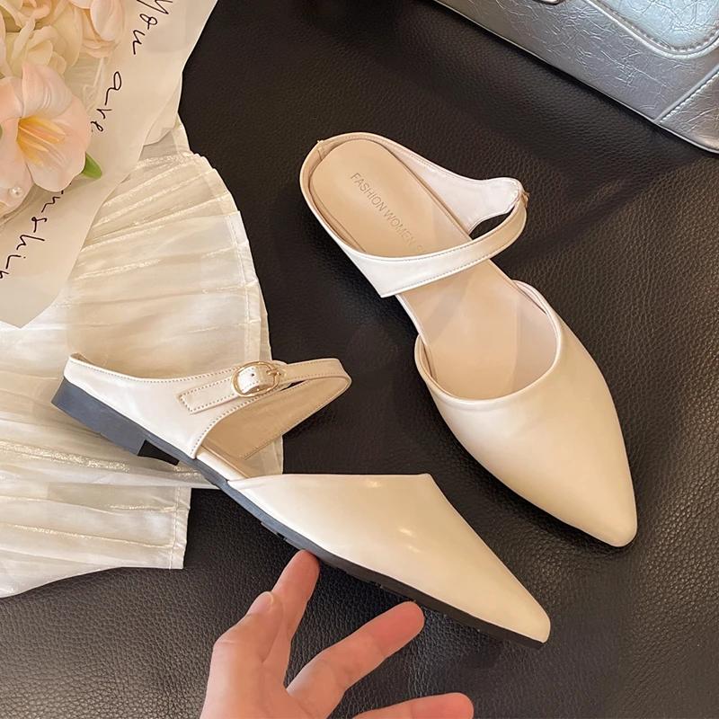 Flats Women Slippers Pointed Toe Sexy Mules Shoes Summer Sandals Woman 2025 Fashion New Designer Slingback Slides Ladies Shoes