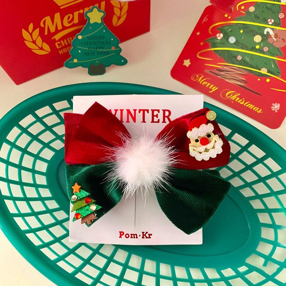 Cute Christmas Accessories Exquisite Bow Ribbon Barrettes Bow Christmas Deer Hairpin  Children
