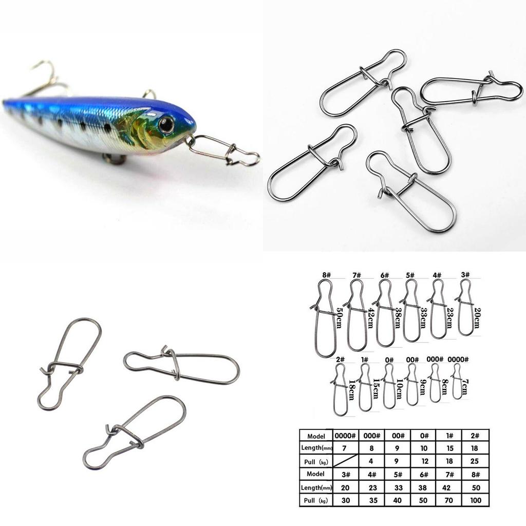 Premium Stainless Steel Fishing Fastlock Needle Swivels Snap Duo-lock Hooks Tackle Set Of 100