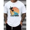 Европейские размеры Мужская футболка с принтом California Surf City Белая с коротким рукавом с круглым вырезом Повседневная футболка для серфинга с дизайном локации Калифорнии