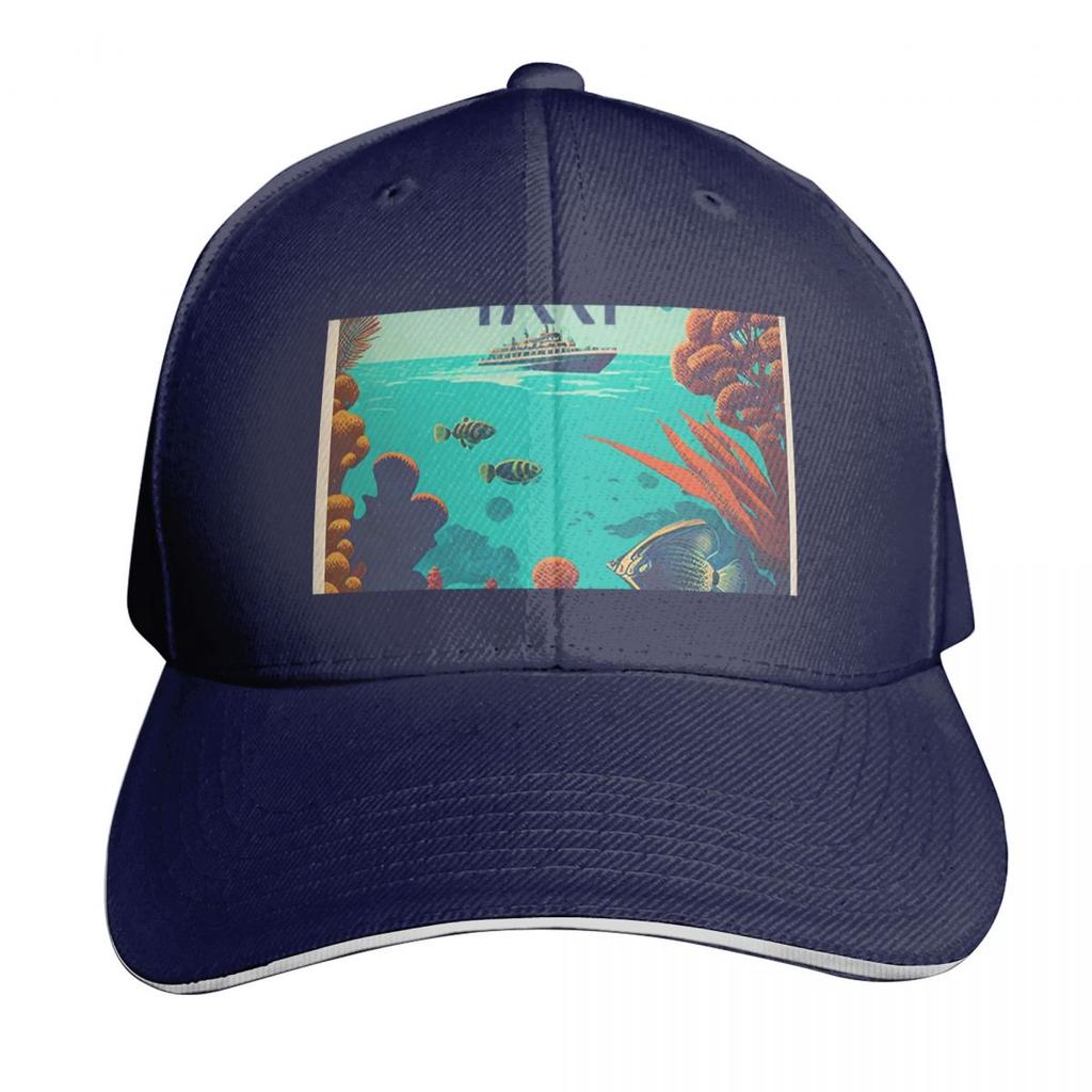 Great Barrier Reef Australia Vintage Travel Art Poster Baseball Cap Golf Hat Designer Hat Cosplay Golf Womens Beach Unisexs