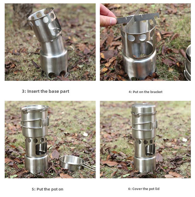 Portable Windproof Stainless Steel Wood Stove & Folding Pot Set for Outdoor Camping & BBQ