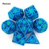 7 Pcs Blue Green Windmill Metal Dice Hollow Metal Polyhedral Dice Set Suitable for Role-Playing RPG Board Game Card Game