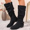 Fashion Autumn and Winter Women's Fashion Boots Stylish Round-toed Designer High Boots, Simple Nude Pleated Plus-size Women's Boots