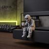 3D-печатное украшение в виде черепа, сидящая статуэтка скелета с кофейной чашкой, пьющая, с изысканной текстурой, компактное настольное украшение для офиса