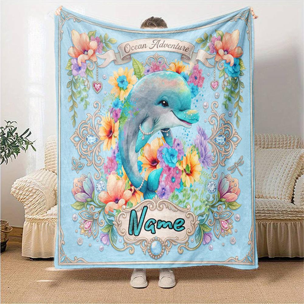 Oceanic Dolphin Fantasy Ocean Adventure Customize Your Name Home Blanket Comfortable Soft Lightweight Allseason Multipurpose Blanket For Picnics Sofas
