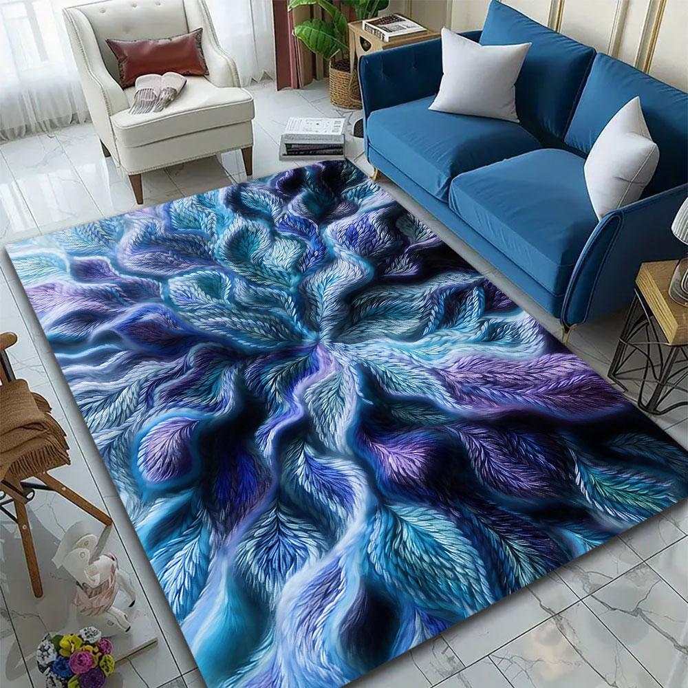 Elegant Feathered Blue Pattern Patterned carpet, suitable as a non slip play mat for the living room and bedroom sofa