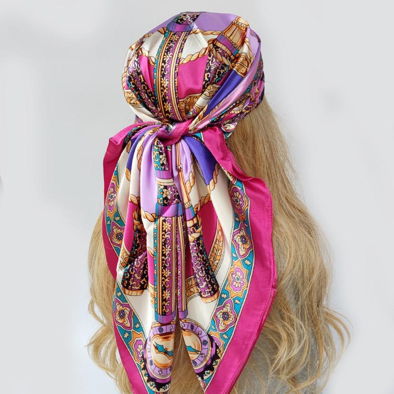Fashion Shawl Scarves For Women Floral Print Silk Satin Hijab Scarf Female Wraps 90*90cm Square Shawls Bandana Scarfs For Ladies