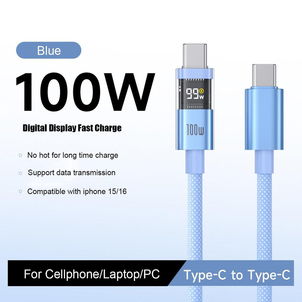 Цифровой дисплей 100 Вт Кабель для супербыстрой зарядки Type-C на Type-C PD 30 Вт Быстрая зарядка USB на Type-C C-C Для iPhone 15 16 Xiaomi Huawei