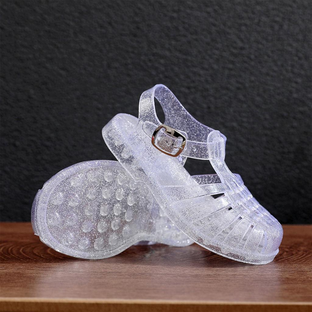 Детские сандалии для летнего ношения, хрустальные туфли, полые и дышащие, детские туфли с дырочками, с пряжкой, сандалии для девочек среднего и большого размера
