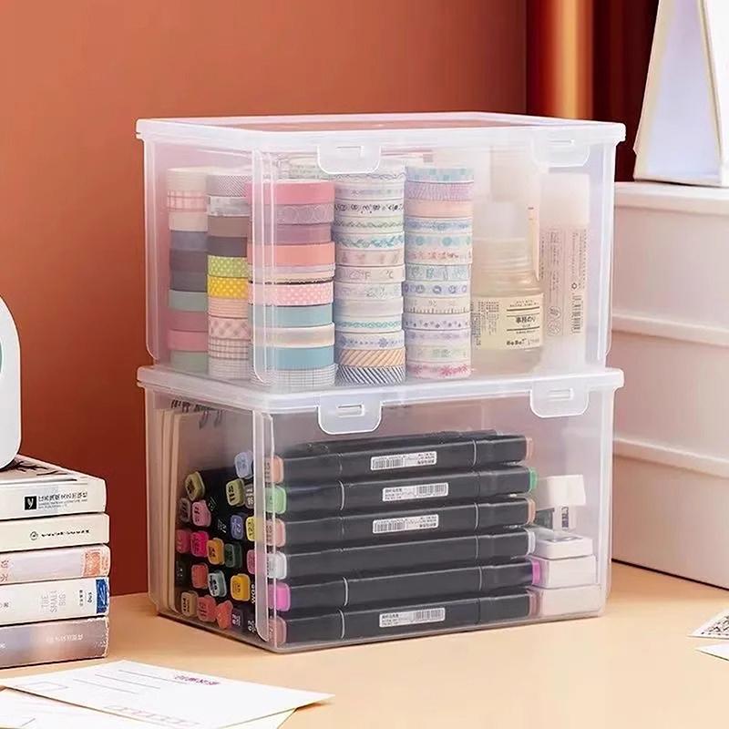 Пластиковые контейнеры для хранения с защелкивающейся крышкой, большая емкость, прозрачный пластиковый ящик для хранения, настольный органайзер, офисные принадлежности