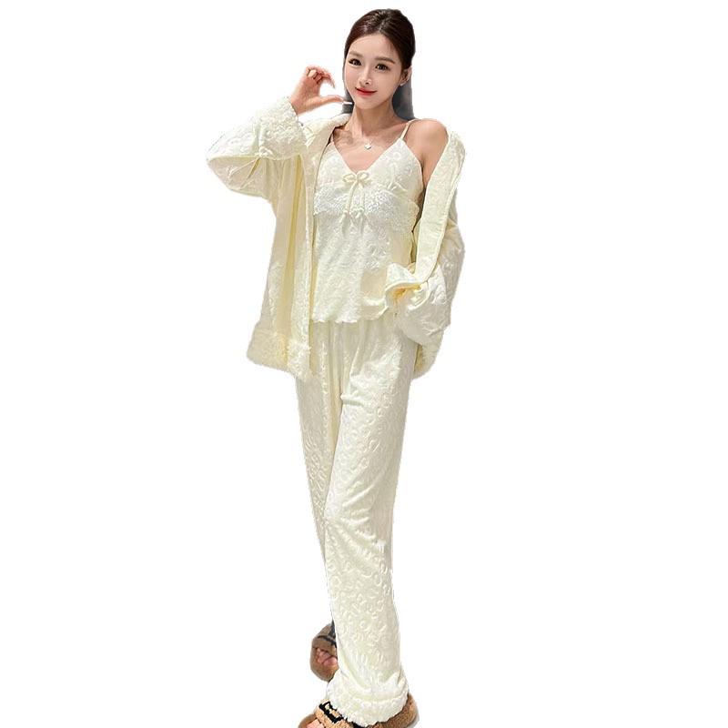 Женский пижамный комплект с леопардовым принтом и длинным рукавом - Теплый и роскошный для осени и зимы