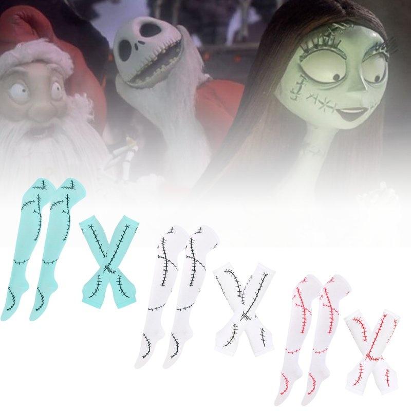 Модный комплект перчаток и носков Trendy Sally цвета морской волны с черной строчкой для косплея