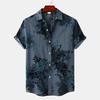 Summer Men Shirt Vintage Floral Print Turn-down Collar Single-breasted Short Sleeves Loose Cardigan Buttons Mid Length Top