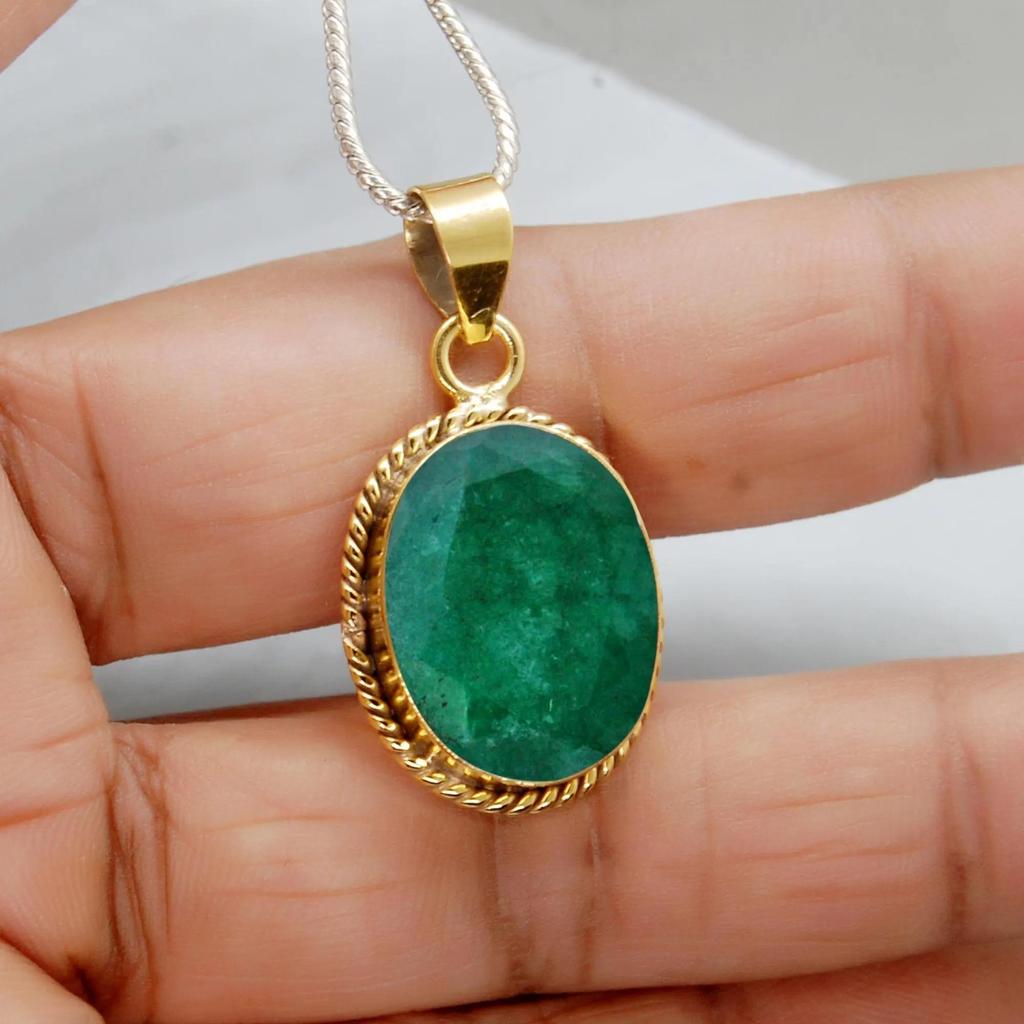 Богатый зеленый изумрудный драгоценный камень, подвеска из стерлингового серебра 925 пробы, заполненная 18-каратным желтым золотом, минималистичная подвеска-заявление, заполненная 18-каратным розовым золотом