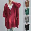 Women Sweater V-Neck Long Sleeve Sweater with Pockets Solid Color Loose Fit Long Hem Knitting Tops Autumn Winter Wear