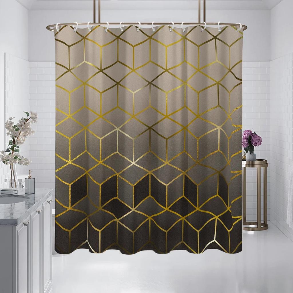Коричневая градиентная клетка, напечатанная шторка для душа, водонепроницаемая, моющаяся, с 12 крючками, для ванной комнаты, душа, ванны, для домашнего использования