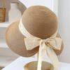 New Hepburn style elegant bow visor women's summer vacation pastoral style sun protection bucket hat straw hat